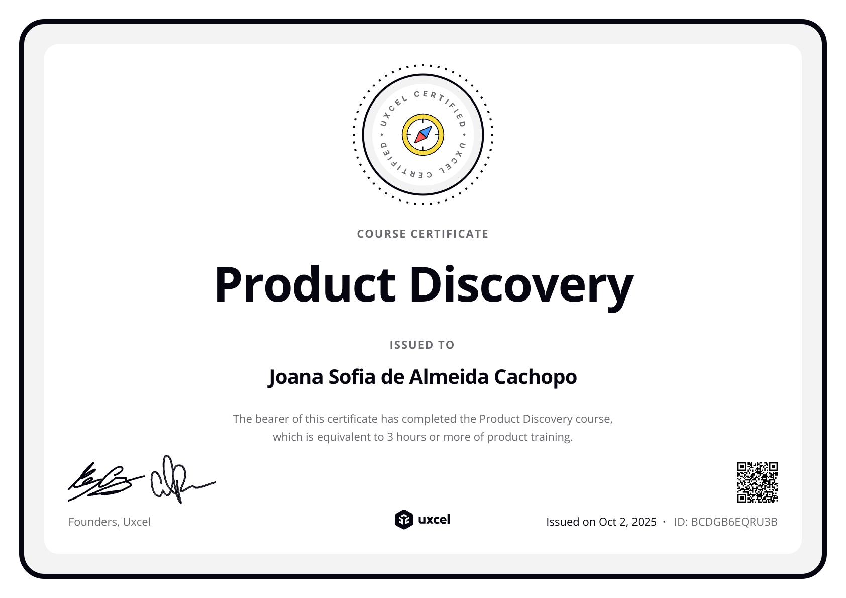 Joana Sofia de Almeida Cachopo's certificate